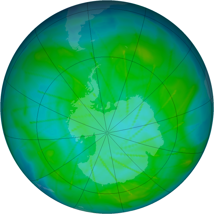 Antarctic ozone map for 03 January 2010